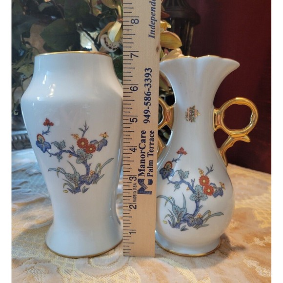 Limoges France Porcelaine Malbec Hand Painted Floral Gold Vase Vintage Set - Picture 6 of 8